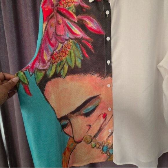 Button down white, aqua, tan, pink, black size 4xl=20 - Picture 4 of 4